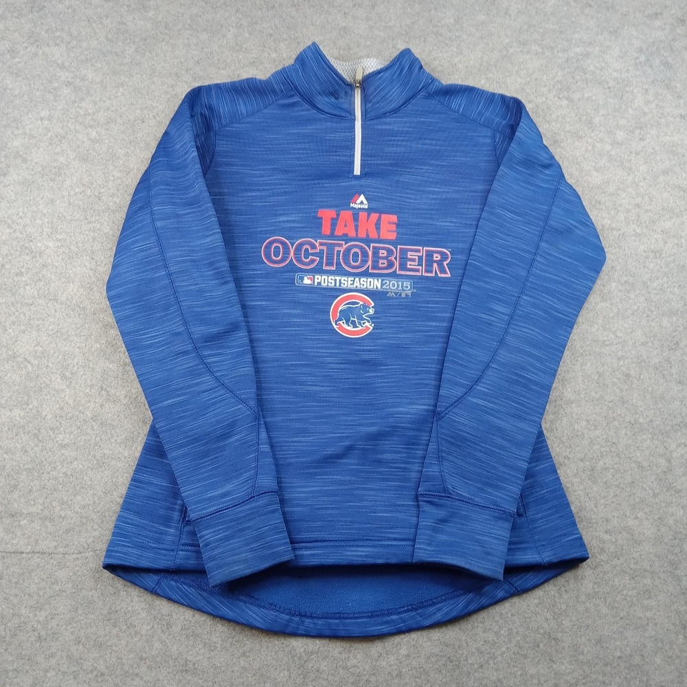 Chicago Cubs Sweatshirt Womens Medium Sweater MLB Baseball Majestic 1/4 Zip 2015